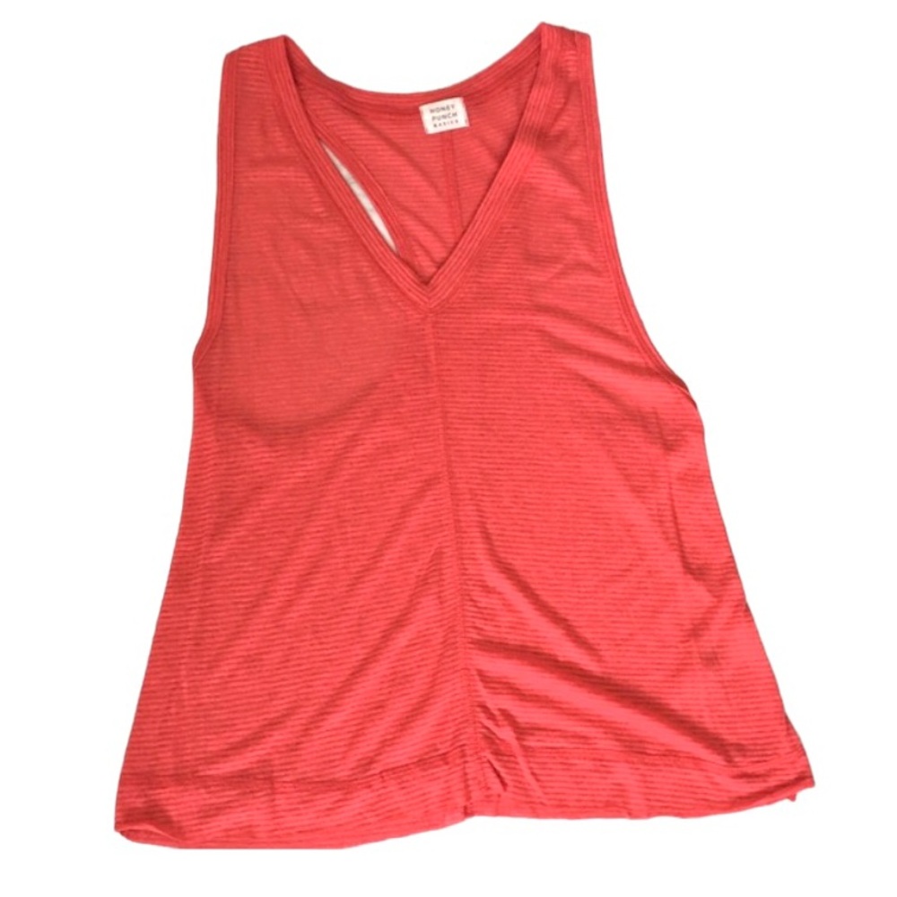 HONEY PUNCH Basics Striped Coral Red Orange V-Neck Racerback Muscle Tank Top